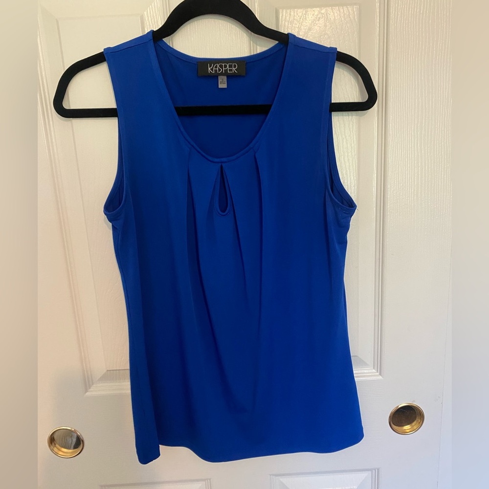 Kasper Electric Navy Blue Sleeveless Keyhole Top